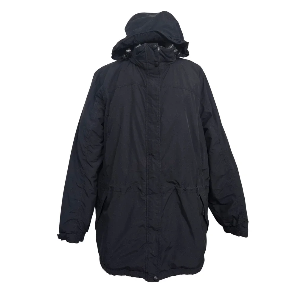 LL Bean Womens 2X Black Quilted Jacket Fleece Lined Hooded Parka 0BDX3